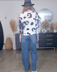 Pull imprimé léopard bleu