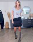 T-shirt gris rock avec perles bijoux