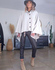 Manteau cape écru chiné