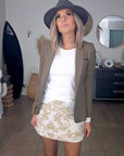 Veste chic beige foncé avec empiècements cuir