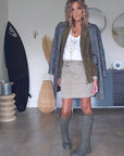 Manteau tweed col léopard