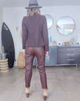 Pantalon simili marron/bordeaux