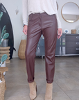 Pantalon simili marron/bordeaux