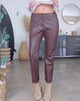 Pantalon simili marron/bordeaux