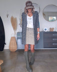 Manteau tweed col léopard