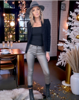 Pantalon slim huilé métal
