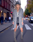 Manteau chevron et léopard gris