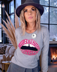 Pull gris merinos bouche perles