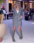 Manteau tweed col léopard
