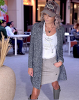 Manteau tweed col léopard