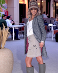 Manteau tweed col léopard