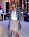 Manteau tweed col léopard