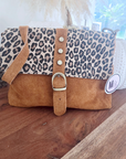 Sac camel avec imprimé léopard 100% cuir de chèvre