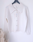 Cardigan blanc cassé à strass