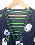 Cardigan bleu marine délavé à imprimé vert fluo - 𝐌𝐚𝐫𝐢𝐧𝐚𝟒𝟒𝐟𝐚𝐦𝐢𝐥𝐲
