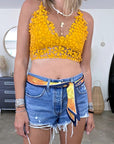 Short bleu destroy Levi's + ceinture tissu