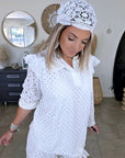 Ensemble blanc chemise + short à broderie anglaise