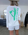 Pull blanc cassé à inscriptions au dos vert vif - 𝐌𝐚𝐫𝐢𝐧𝐚𝟒𝟒𝐟𝐚𝐦𝐢𝐥𝐲