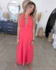 Robe longue rouge corail