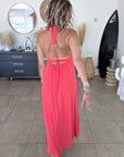 Robe longue rouge corail