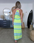 Robe longue tricolore fluo