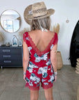 Combi-short rouge à imprimé floral