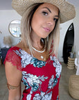 Combi-short rouge à imprimé floral