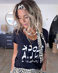 T-shirt noir à inscriptions blanches paillettées - 𝐌𝐚𝐫𝐢𝐧𝐚𝟒𝟒𝐟𝐚𝐦𝐢𝐥𝐲