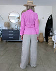 Pantalon taupe à bandes fluo