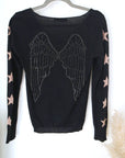 Pull noir à maille fine dos à strass