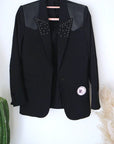 Blazer noir à épaulettes en cuir et clouté