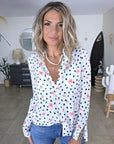 Chemise blanche à imprimé palmier et petit pois