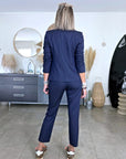 Veste chic et cintrée bleu marine à fines rayures - 𝐌𝐚𝐫𝐢𝐧𝐚𝟒𝟒𝐟𝐚𝐦𝐢𝐥𝐲