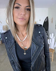 Perfecto noir 100% cuir muni de perles bijoux