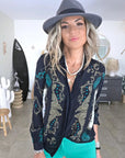 Chemise California noire à imprimé vert