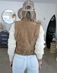 Veste marron taupe sans manche 100% cuir nubuck - 𝐌𝐚𝐫𝐢𝐧𝐚𝟒𝟒𝐟𝐚𝐦𝐢𝐥𝐲