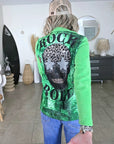 Veste velours ras vert "rock"