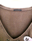 T-shirt kaki à inscriptions "rock" avec perles bijoux