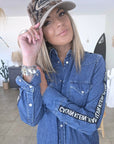 Robe en jean bleu avec bandes latérales - 𝐌𝐚𝐫𝐢𝐧𝐚𝟒𝟒𝐟𝐚𝐦𝐢𝐥𝐲