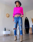 Pull top crop fuchsia fluo