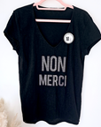 Tee-shirt noir col en V