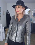 Veste cuir à sequins