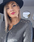 Veste cuir à sequins