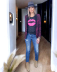 Pull bouche rose fluo