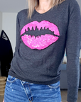 Pull bouche rose fluo