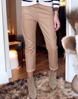 Pantalon jog en cuir beige