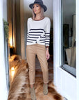 Pantalon jog en cuir beige