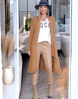 Pantalon jog en cuir beige