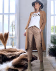 Pantalon jog en cuir beige