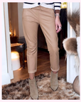 Pantalon jog en cuir beige